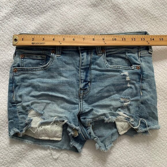 American Eagle hi-rise shortie distressed cutoff cotton stretch denim jean short - Picture 7 of 11